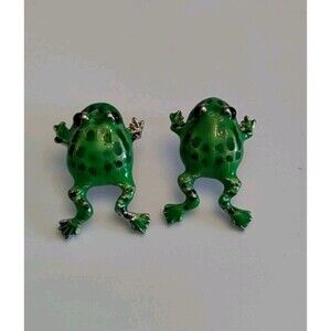Green Enamel Frog Stud Earrings